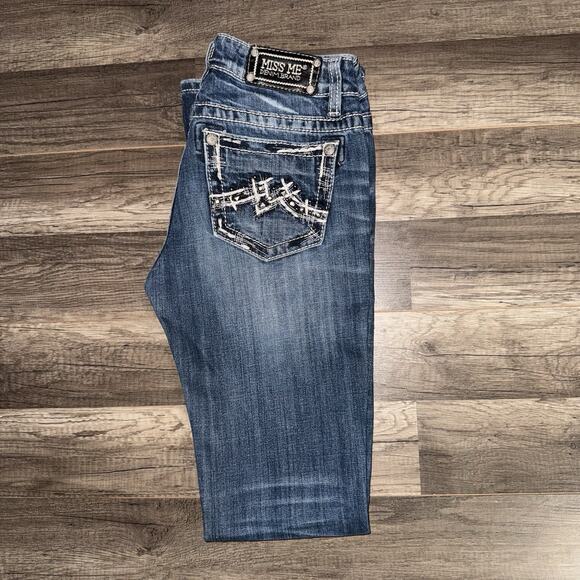 Miss Me Jeans Size 27 Womens Denim Blue Rhinestone Boot Cut JD1071B - Picture 1 of 9